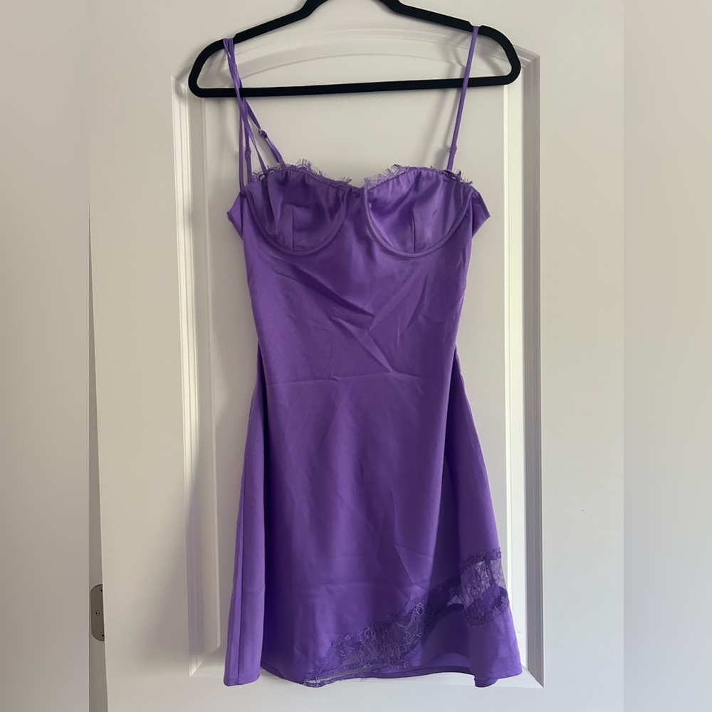 NWT purple Meshki silk slip dress.